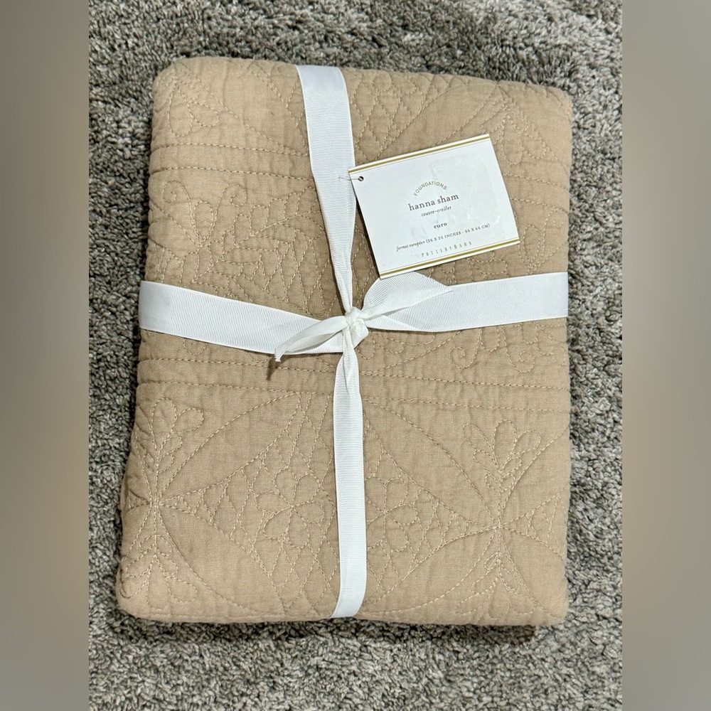 NWT-Pottery Barn “Hanna” Quilted Euro Sham-Flax/Tan